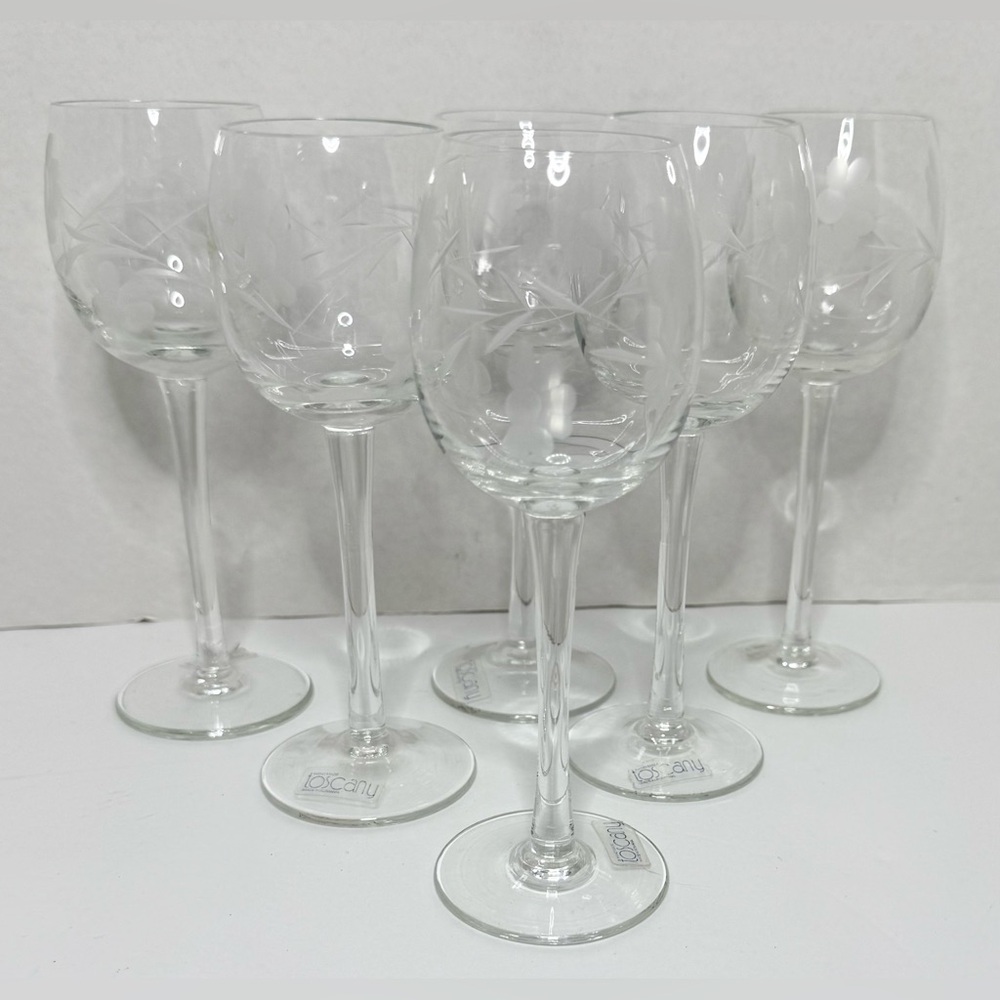 Set of 6 Toscany Virna Cordial Glasses Elegant Liqueur/Wine Stemware Floral Etch